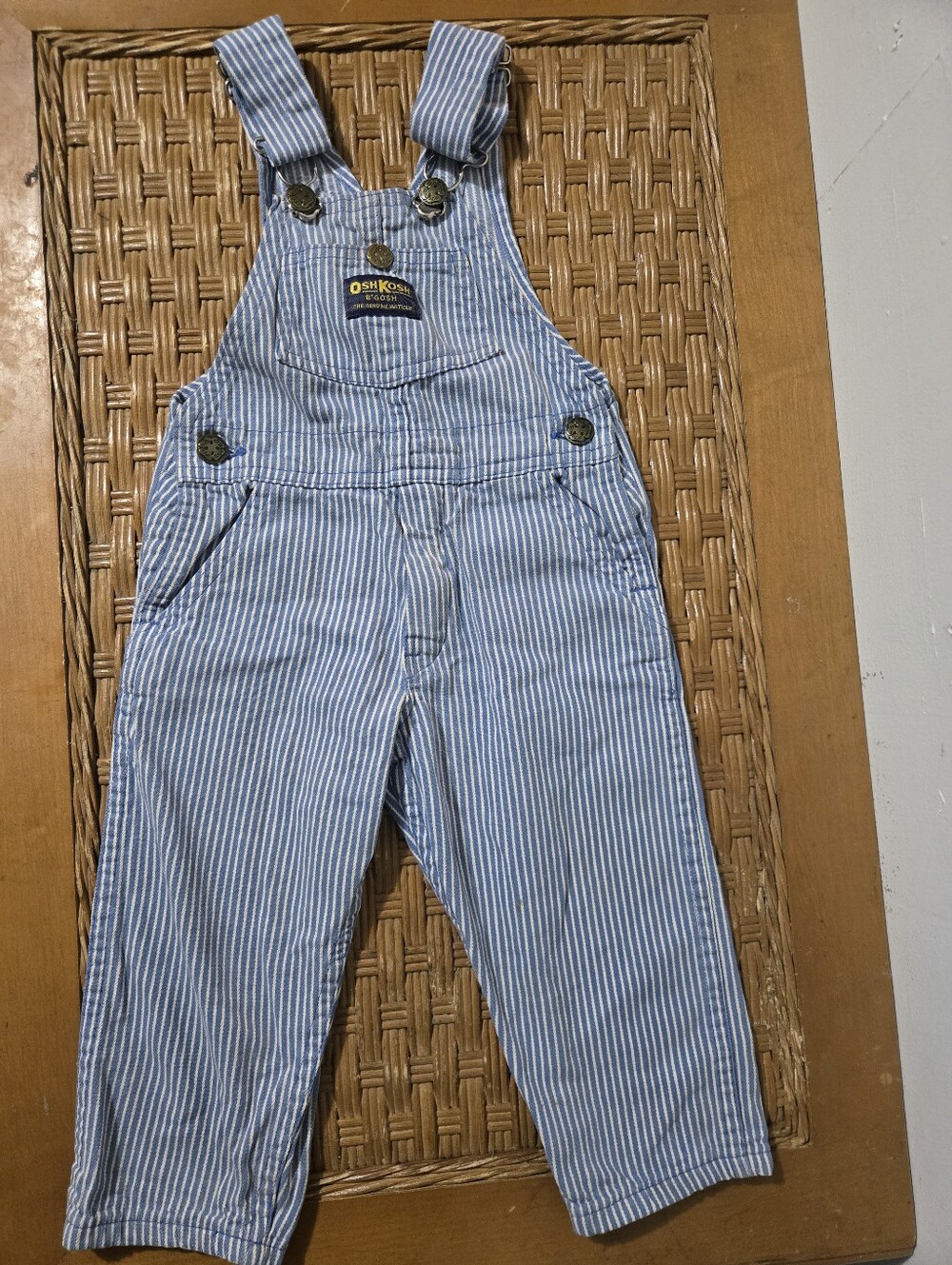 VTG OshKosh Bgosh Hickory Stripe Overalls Made in USA No Snaps 2T Fits 18M 24M